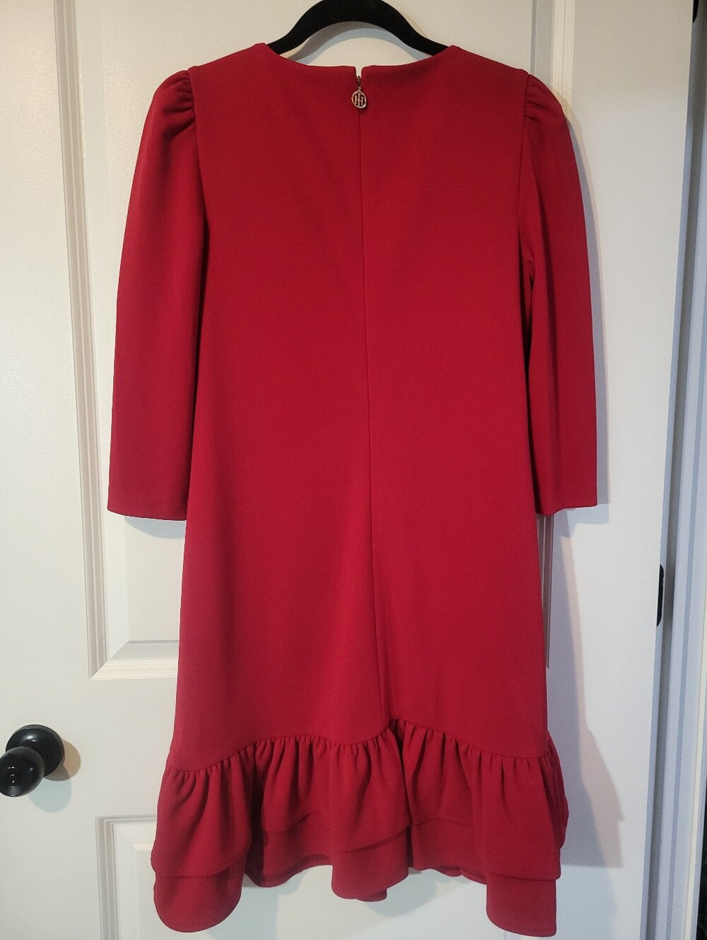 Tommy Hilfiger Crimson Midi Dress with Ruffle Hem - Picture 3 of 4